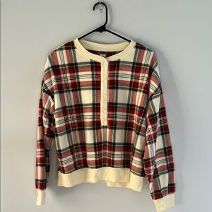 Old Navy Plaid Crew Neck Sweater - Red, Cream, and Black